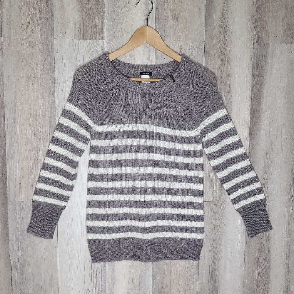 J Crew Womens XS Chalet Stripe Pullover Sweater Wool‎ Mohair Blend Preppy Casual